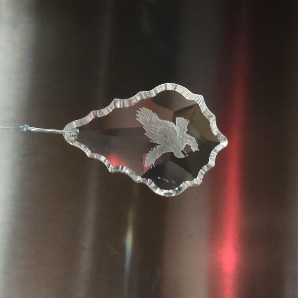 Hanging  Crystal with American Eagle itched in. Ornament.